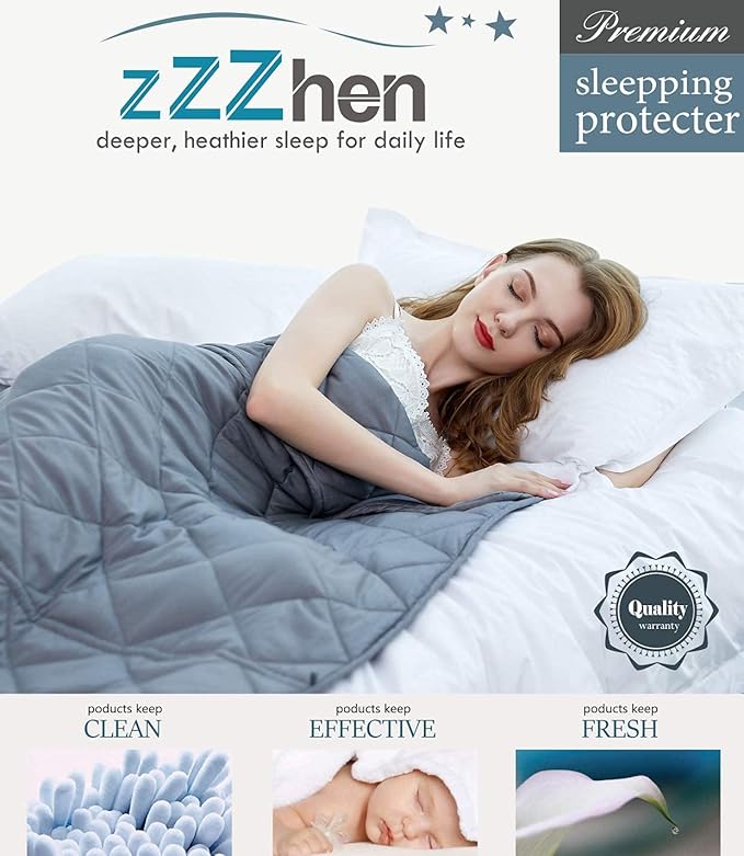 ZZZhen Weighted Blanket - High Breathability - Grey, 60" 80"-15LBs - Premium Heavy Blankets - Calm Sleeping for Adult and Kids, Durable Quilts and Quality Construction…