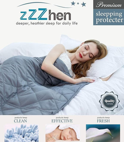 ZZZhen Weighted Blanket - High Breathability - Grey, 60" 80"-15LBs - Premium Heavy Blankets - Calm Sleeping for Adult and Kids, Durable Quilts and Quality Construction…