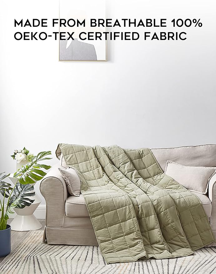 YnM Cotton/Polyester Duvet Cover for Weighted Blankets (Avocado/White Reversible, 48''x72'')