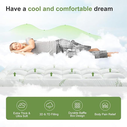 Twin Size Mattress Topper Viscose Derived from Bamboo, Soft Thick Pillow Top Mattress Pad Cover for Back Pain, Cooling Mattress Protector with 8-21 Inch Deep Pocket, White