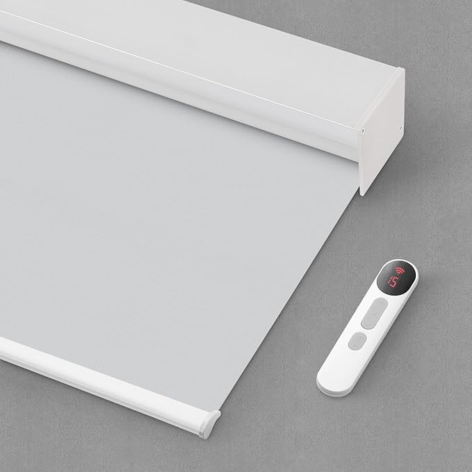 Bringnox Motorized Blinds with Remote,100% Blackout Smart Roller Blinds Compatible with Apple Homekit Google Home and Alexa Via HUB,and Customized (Vinyl White Grey-15)