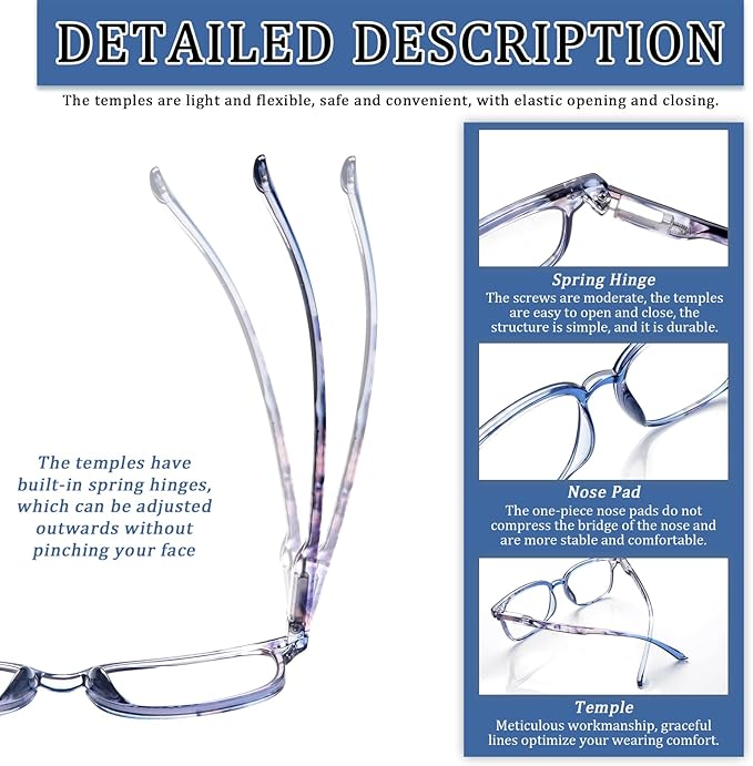 5 Pack Reading Glasses Blue Light Blocking for Women,Computer Readers with Spring Hinge
