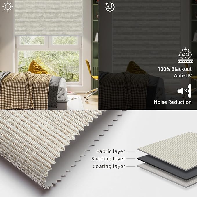 SmartWings Motorized Roller Shades Work with Homekit, Alexa Google, 100% Blackout Smart Blinds for Windows, Cordless Remote Control Window Shades, Safari Cream, Customized Size