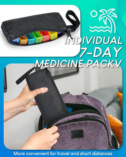 Monthly Pill Organizer 2 Times a Day with Weekly Pill Bags, Portable Hard Shell Case, Pill Cutter & Opener Pick, Monthly and Weekly Stickers for Medication Management (Purple, 2 Times a Day)