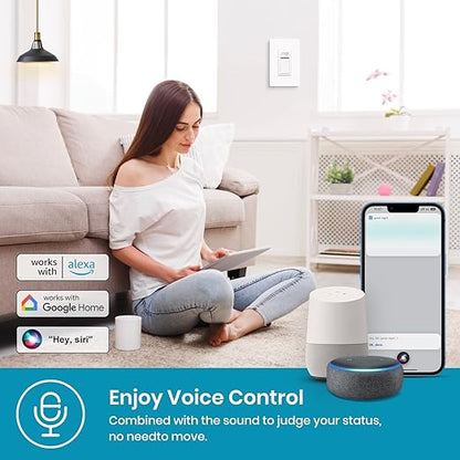 Milfra Smart Motion Sensor Light Switch,Motion Sensor Light Switch Works with Siri Alexa and Google Home, Voice and Remote Control, Neutral Wire Required