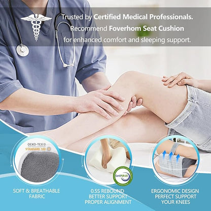 foverhom Memory Foam Knee Pillow,Orthopedic Leg Pillow for Sciatica Relief,Back Pain, Pregnancy, Leg Pain, Hip Pain and Sciatica Relief,Blue