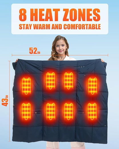 Kids Heated Blanket Battery Operated - Boys and Girls 7.4V DC Portable Cordless USB Heating Blanket for Outdoors