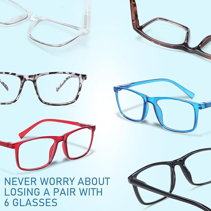 6 Pack Reading Glasses for Men Blue Light Blocking Glasses Lightweight Spring Hinge Computer Readers Men Women