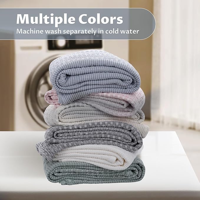 Cooling Cotton Waffle Weave Throw Blanket - Lightweight Breathable Blanket of 50% Rayon Derived from Bamboo for Hot Sleepers, Summer Throws for Couch Bed Sofa, Light Blue, 50"x60"