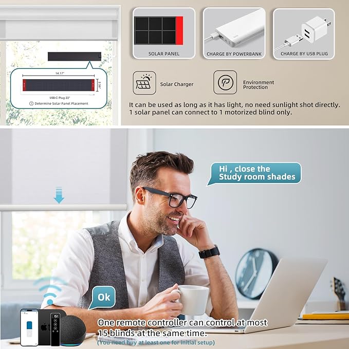 SmartWings Motorized Light Filtering Shades, 70% Blackout, Custom Size, Rechargeable Battery, Works with Matter/Apple HomeKit, Alexa, Thread/Zigbee, Remote Optional, 70% Essential White