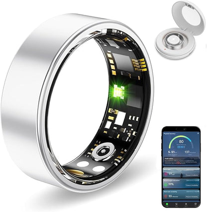 Smart Health Rings for Women Men, Fitness Tracker with Heart Rate, Blood Oxygen, HRV, Sleep Tracker, Step Tracker, No Subscription Fee, IP68 Waterproof Smart Ring for iphone & Android(Silver, 10)