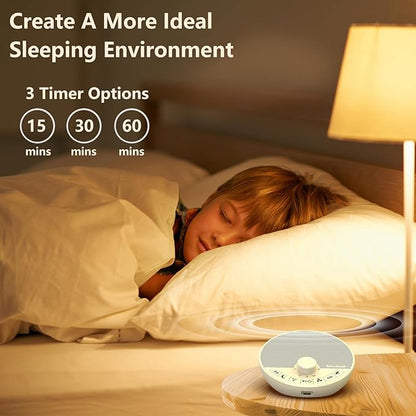 Portable White Noise Sound Machine with 18 Sleep Sounds, Battery Powered Bluetooth Function Knob Volume Control Sleep Timer, Travel White Noise Machine for Sleeping Adults Baby(White)