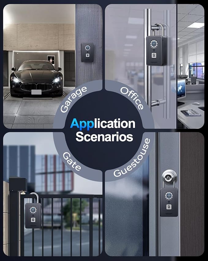 Smart Key Lock Box, ELECTOP Fingerprint Lock Box Bluetooth Key Box with App Control & Passcode, Waterproof Wall Mounted & Door Hanging Security Key Lock Box for House Key, Realtor, Office, Garage