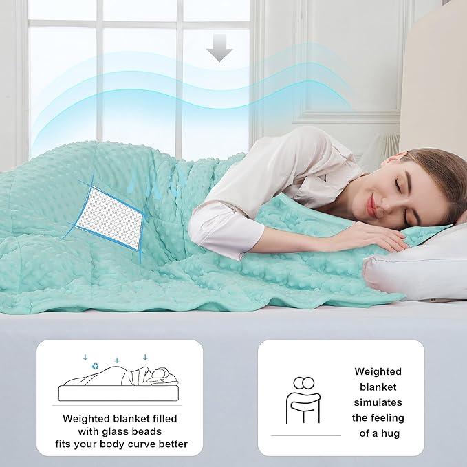 Alomidds Weighted Blanket (60"x80",15lbs Queen Size - Teal), Weighted Blankets for Adults, Cooling Breathable Soft and Comfort Minky, Heavy Blanket Microfiber Material with Glass Beads