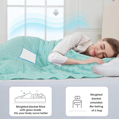 Alomidds Weighted Blanket (60"x80",15lbs Queen Size - Teal), Weighted Blankets for Adults, Cooling Breathable Soft and Comfort Minky, Heavy Blanket Microfiber Material with Glass Beads