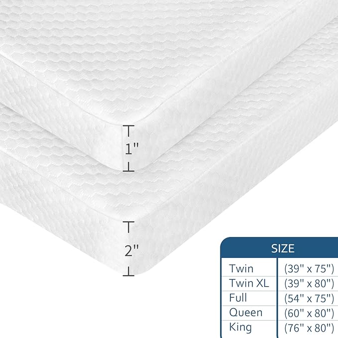 Moonsea Twin Size Memory Foam Mattress Topper Cover, 1-2 Inch Zippered Removable Cooling Viscose Made from Bamboo Foam, Skin-Friendly and Breathable, Easy to Remove and Wash, with Straps