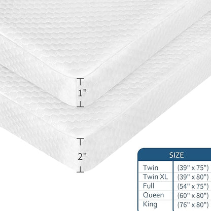 Moonsea Twin Size Memory Foam Mattress Topper Cover, 1-2 Inch Zippered Removable Cooling Viscose Made from Bamboo Foam, Skin-Friendly and Breathable, Easy to Remove and Wash, with Straps