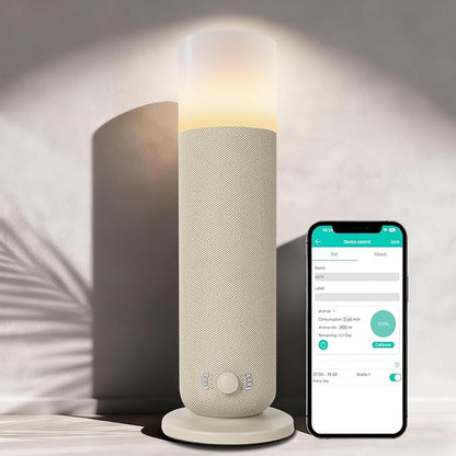 Smart Waterless Essential Oil Diffuser,Scent Diffuser for Home,Hotel Collection Diffuser APP Control,Ambient Lighting,Covers Up to 2000 Sq.Ft Aromatherapy Diffuser for Bedroom Spa Yoga Office Beige