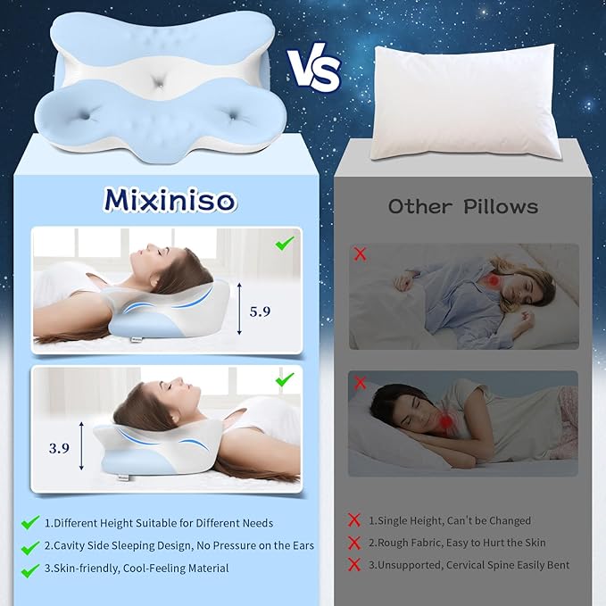 Memory Foam Cervical Pillow for Neck Pain Relief - Ergonomic Contour Pillow for Side, Back & Stomach Sleepers, Orthopedic Neck Support with Cooling Pillowcase