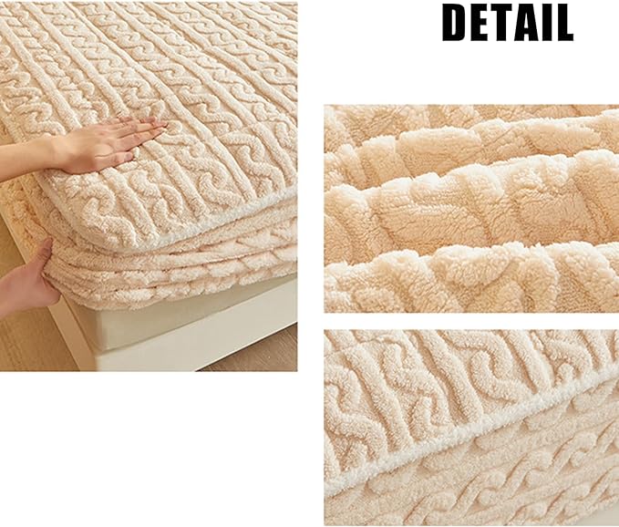 Queen Size Luxury Velvet Mattress Cover - Warm Thicken Mattress Protector with Elastic Band, Soft Fitted Sheet Deep Pocket 12In Topper - Bed Bedroom Sleep Comfort