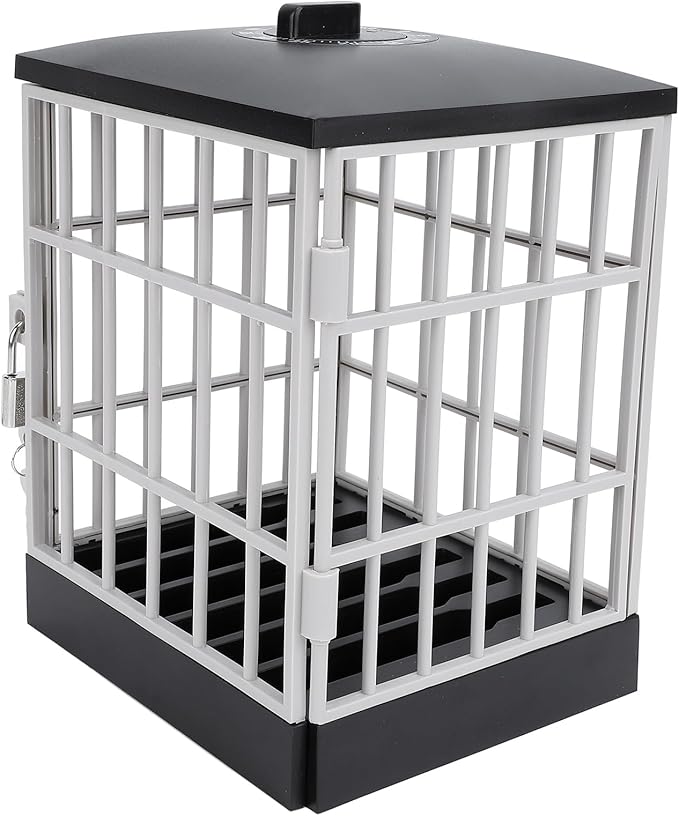 Cell Phone Jail Lock Box, Timer-Enabled Smartphone Storage Cage with Key Lock for 6 Phones, Black Grey Phone Stand Holder for Classroom Home Office to Limit Screen Time