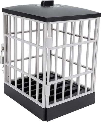 Cell Phone Jail Lock Box, Timer-Enabled Smartphone Storage Cage with Key Lock for 6 Phones, Black Grey Phone Stand Holder for Classroom Home Office to Limit Screen Time