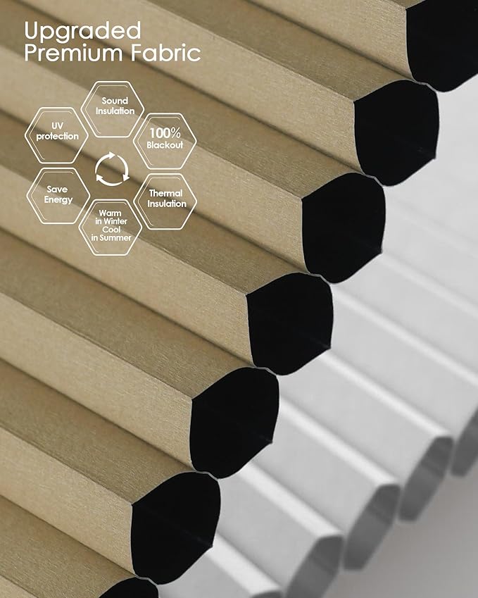 Yoolax Smart Cellular Shades, Motorized Elongated Arch Honeycomb Blinds Motorized Blinds with Remote Compatible with Alexa, Customized Elongated Arch Cellular Shades (Blackout Light Coffee)