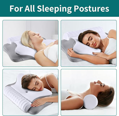 Cervical Neck Pillow - Ergonomic Memory Foam Contour Pillows for Side, Back & Stomach Sleepers, Cervical Pillow for Neck Support Sleeping with Breathable Cover