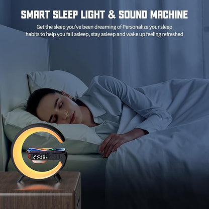 LED Atmosphere Lamp, Mini G Type Charging Ambient Lamp, Bedside Night Smart Light with Alarm Clock, 15W Charger, for Bedroom Home Decoration (Black Plug-in Type)