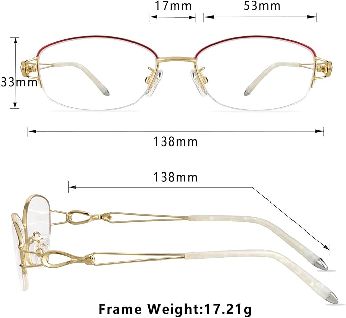 LifeArt Alloy Semi-Rimless Reading Glasses,Blue Light Blocking Glasses, Anti Eyestrain, Computer Gaming Glasses, TV Glasses for Women Men, Anti Glare (Golden, +2.00 Magnification)