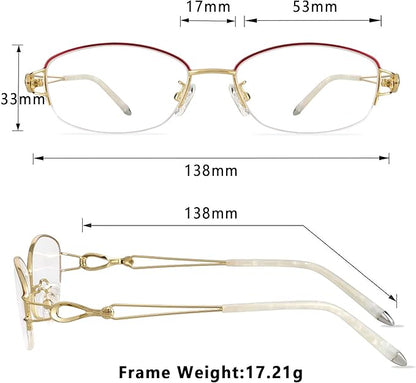 LifeArt Alloy Semi-Rimless Reading Glasses,Blue Light Blocking Glasses, Anti Eyestrain, Computer Gaming Glasses, TV Glasses for Women Men, Anti Glare (Golden, +2.00 Magnification)