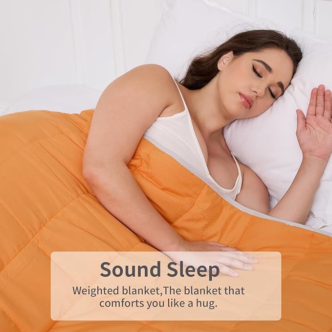 Weighted Blanket 12lbs Twin Size Orange Grey 48"x72"for Adults Heavy Blanket are Comfortable and Cozy