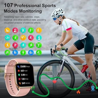 Smart Watch for Women, 2.01" HD Display Fitness Tracker with 107+ Sports Heart Rate Blood Pressure Blood Oxygen Sleep Monitor, IP68 Waterproof Smartwatch Compatible with Android iOS iPhone Phone