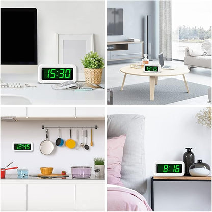 KWANWA 12 Inch Large Display Digital Alarm Clock for Kids & Adults, Dimmable LED Clock with Adjustable Brightness, Easy Snooze, Battery Operated Cordless Desk Clock for Bedroom, Kitchen, (White