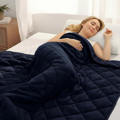 ZonLi 15lbs Weighted Blanket for Adults Sleeping, Double-Sided All Season Reversible 75D Cooling Mesh & Warm Ribbed Microfiber, 48"x72" Navy Blue, Machine Washable