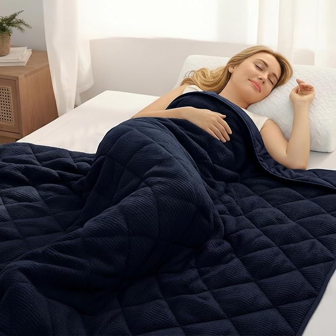 ZonLi 15lbs Weighted Blanket for Adults Sleeping, Double-Sided All Season Reversible 75D Cooling Mesh & Warm Ribbed Microfiber, 60"x80" Navy Blue, Machine Washable
