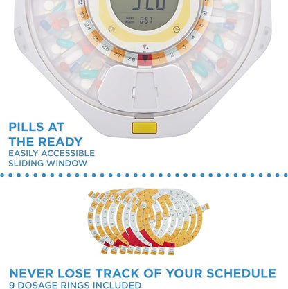 LiveFine Bluetooth Automatic Pill Dispenser, 28-Day Capacity, Sound & Light Alerts, Key Lock, LCD & Easy Setup on The LiveFine App for Prescriptions, Medications, Vitamins & Supplements - Frosted Lid