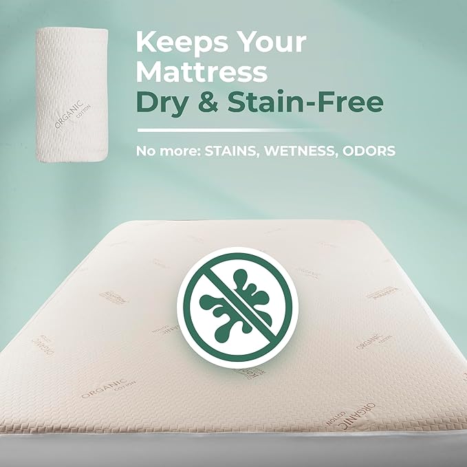 Memory Foam Mattress Protector - Organic Cotton, Eco-Friendly Greenshield Water Resistance, Kool-Flow Breathable Stretch Fabric, All USA Made, Best for Pillow-Top & Bed Topper Pads: California King
