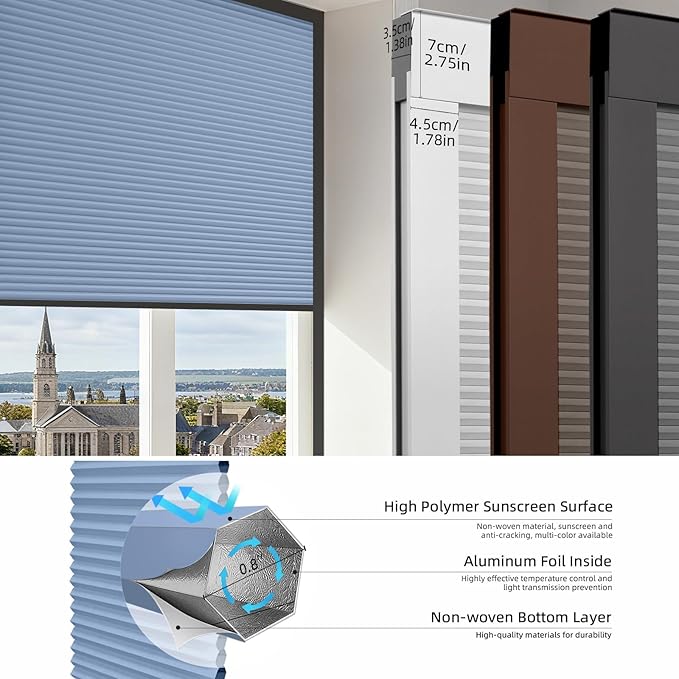 ZSTARR Motorized Skylight Shades Blackout Cellular Honeycomb Electric Blinds with Solar Panel Cordless Rechargeable with Remote for Roof and Slanted Windows Custom Size (Black Out Blue)