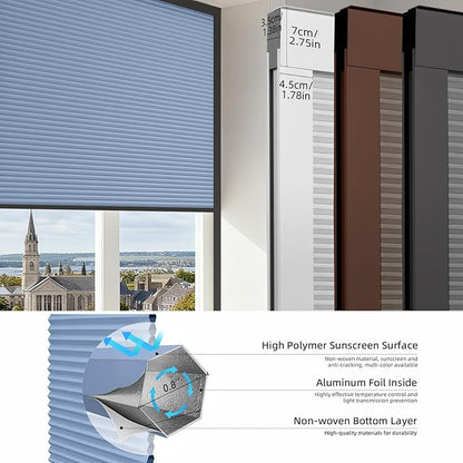 ZSTARR Motorized Skylight Shades Blackout Cellular Honeycomb Electric Blinds with Solar Panel Cordless Rechargeable with Remote for Roof and Slanted Windows Custom Size (Black Out Blue)