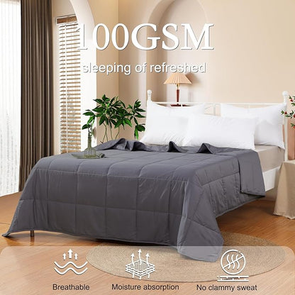 YOUR MOON Summer Lightweight Wool Comforter - Breathable & Thin Duvet Insert for Hot Sleepers, 100% Australian Wool Filling 100gsm with Pure Cotton Shell-Queen Size (Dark Gray)