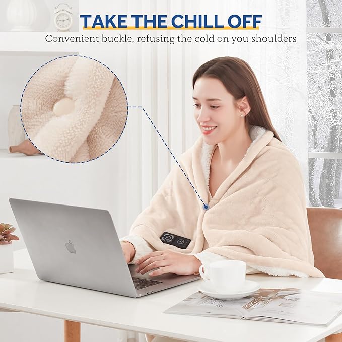 Sealy Heated Blanket Throw with Built-in Button Controller, Reversible Flannel to Sherpa Electric Blanket with 2-10 Hours Auto-Off & 4 Heating Levels, Over-Heat Protection, 50x60 inch, Beige