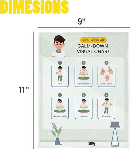 Educational Chart for Kids Step by Step Laminated 9x12 Inch for Children Self Care Visual Chart Ideal for Special Needs and Autism (Calm Down Routine Chart)