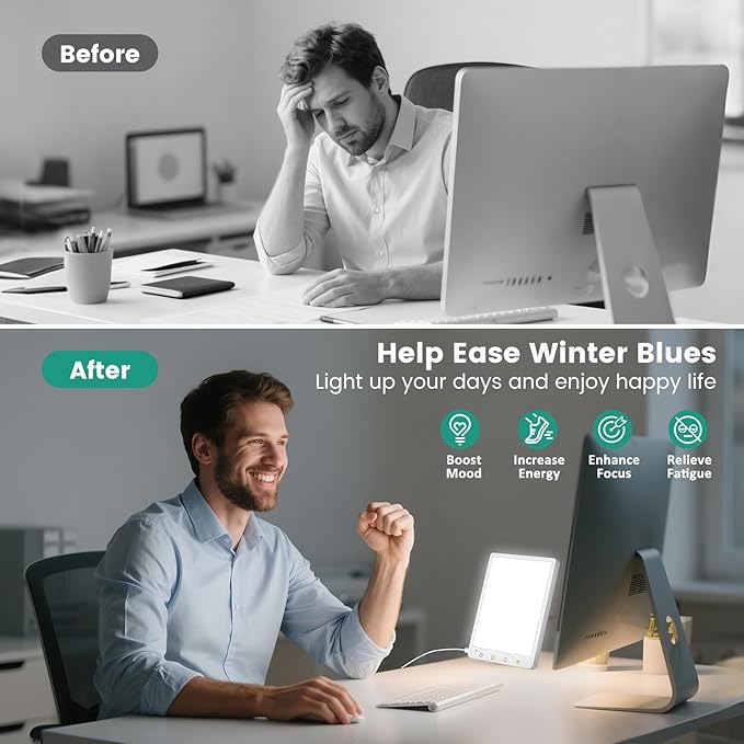 Light Therapy Lamp - 10000 Lux 3 Color Temperature & Wall Mountable, with Memory Function, Touch Control Portable Light Therapy Lamp for Home & Office (Wired Only).