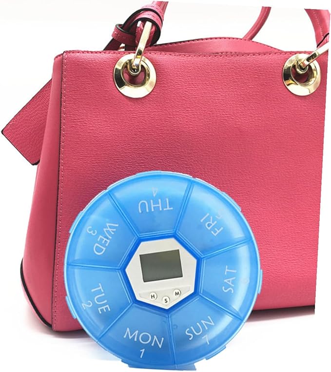 Compartments Pill Dispenser with Built Alarm Clock Weekly Reminder Box for Patients Blue Electronic Medicine Organizer with See-Through Lids Use Daily Pill Storage and Timer