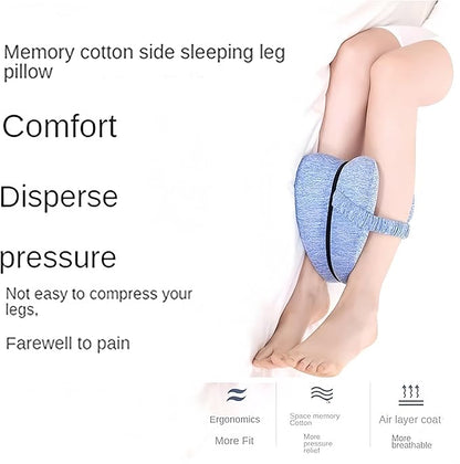 Leg Pillow for Side Sleepers, Memory Foam Knee Pillow with Elastic Strap, Contoured Leg Cushion for Hip & Spine Alignment, Comfort Support Pillow for Sleeping, Home, Office - Grey