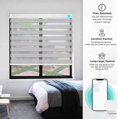 Changshade Smart Motorized Zebra Blinds Remote Control for Indoor Windows, Custom Size Electric Solar Panel Power Automatic Shades Work with Alexa, Goole Home, Apple Homekit, Light Filtering, Grey