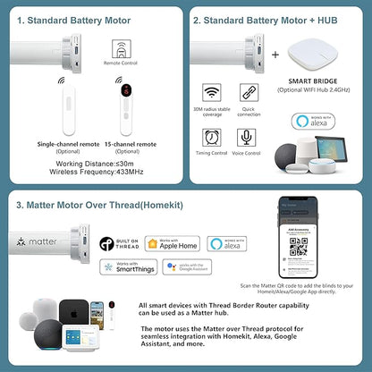 Bringnox Motorized Blinds with Remote,100% Blackout Smart Roller Blinds Compatible with Apple Homekit Google Home and Alexa Via HUB,and Customized