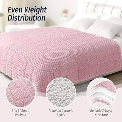 Wemore Fleece Weighted Blanket for Adults (48" x 72" 12lbs, Pink), Dual Sided Cozy Soft Sherpa Heavy Blanket, 3D Imitation Turtle Shell Warm Jacquard Flannel Weighted Blankets for Couch and Bed