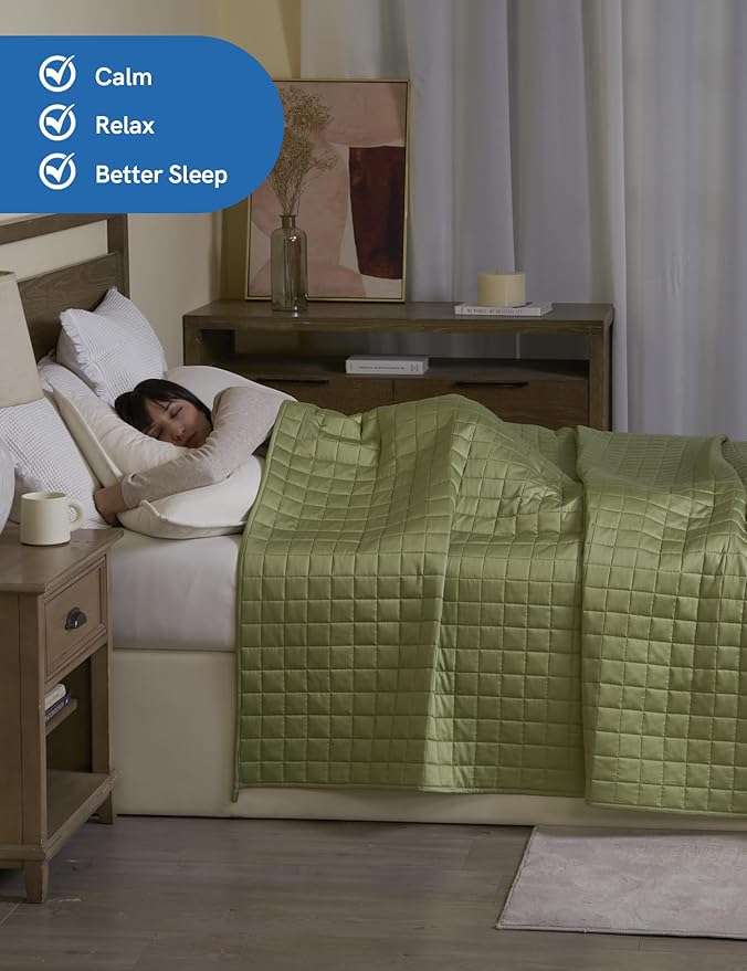 YnM Cooling Weighted Blanket for Adults, 25lbs Heavy Bed Throw for One Person of 240lbs, Perfect for Hot Sleepers or Warm Climates with Rayon/Glass Beads(60x80 Inches, Queen Bed, Matcha Green)